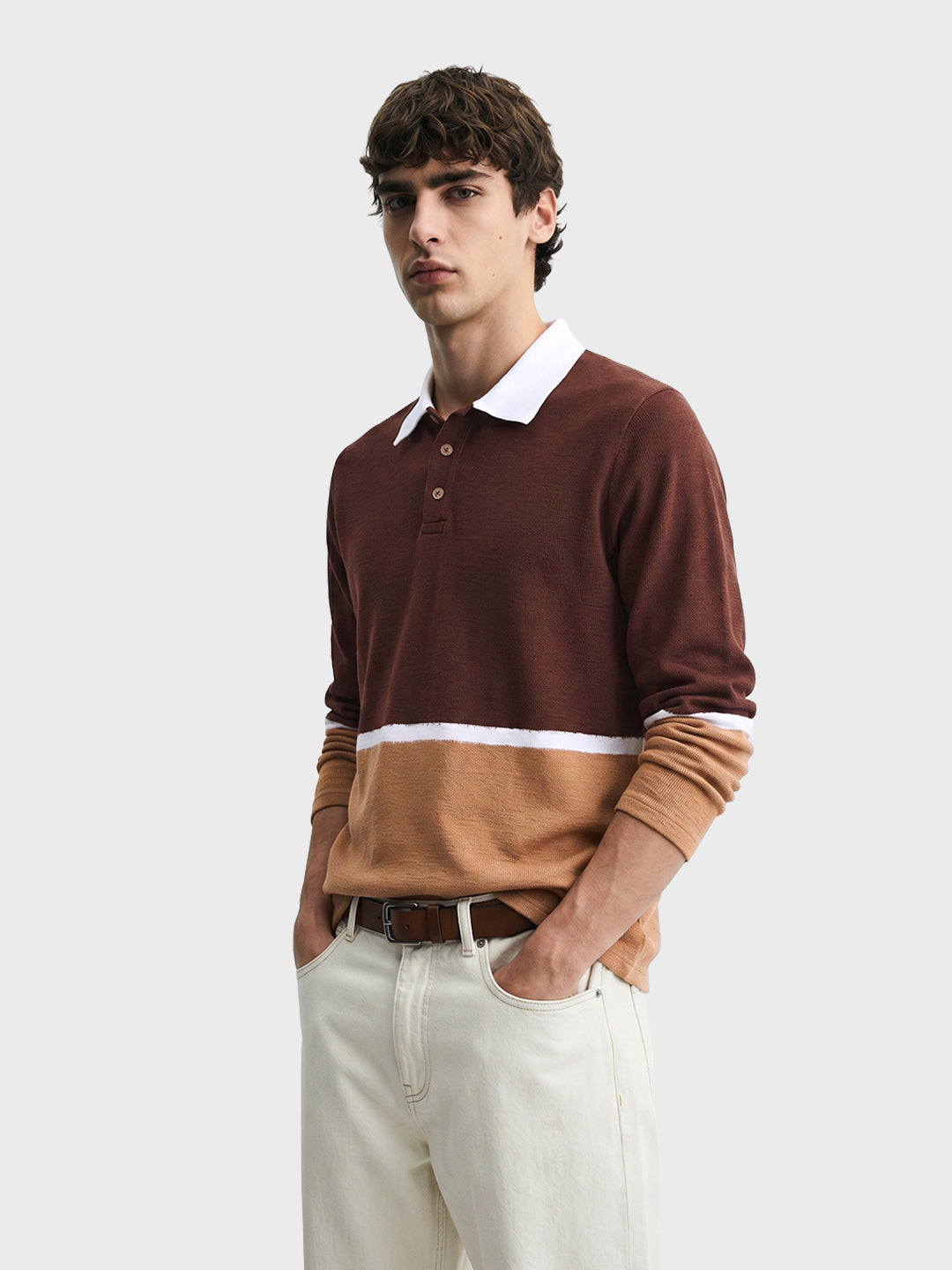 Men's Brown Regular Fit Striped Casual T-Shirt