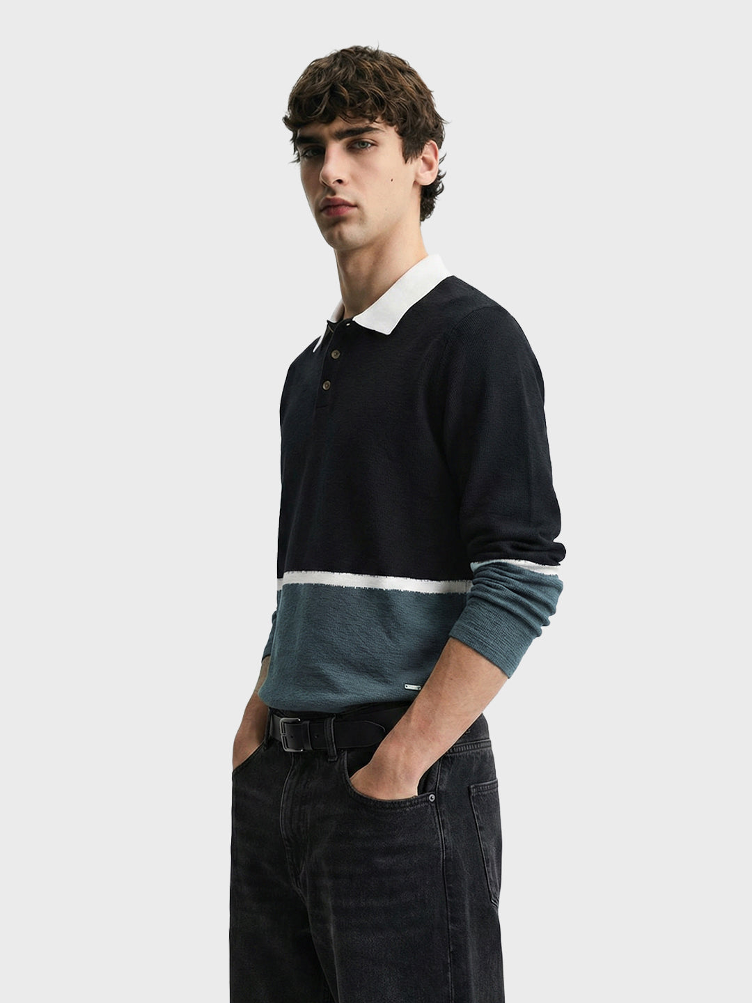 Men's Black Regular Fit Striped Casual T-Shirt