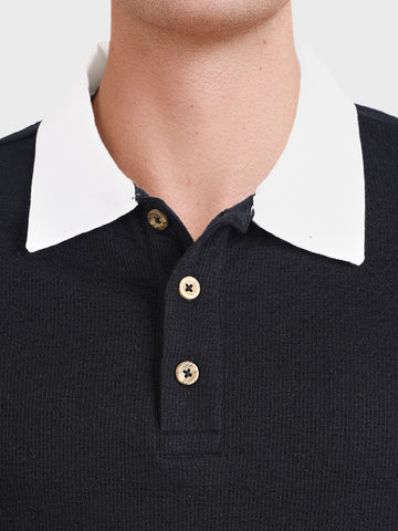 Men's Black Regular Fit Striped Casual T-Shirt