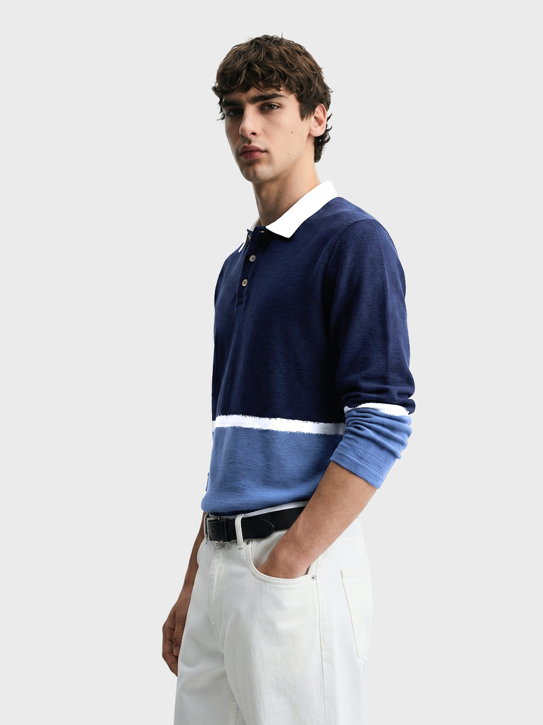 Men's Navy Blue Regular Fit Striped Casual T-Shirt