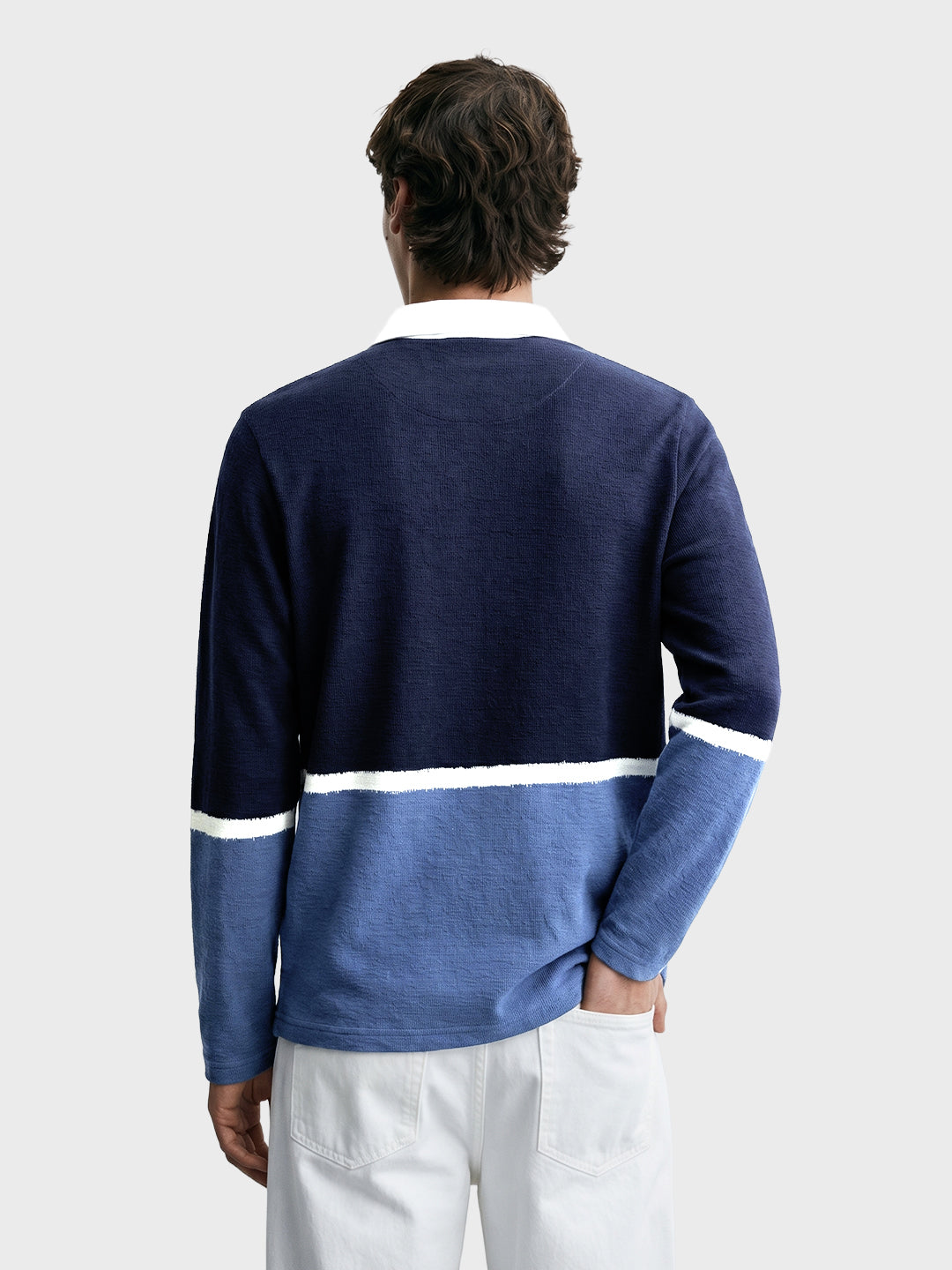 Men's Navy Blue Regular Fit Striped Casual T-Shirt