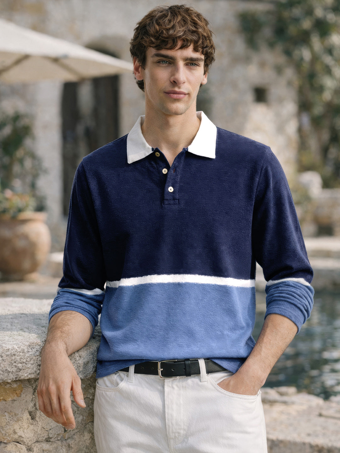 Men's Navy Blue Regular Fit Striped Casual T-Shirt