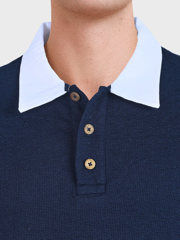 Men's Navy Blue Regular Fit Striped Casual T-Shirt