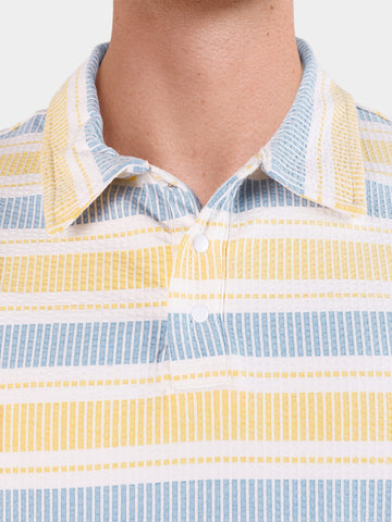 Men's Yellow Slim Fit Striped Casual T-Shirt