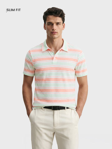 Men's Pink Slim Fit Striped Casual T-Shirt