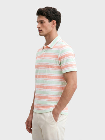 Men's Pink Slim Fit Striped Casual T-Shirt
