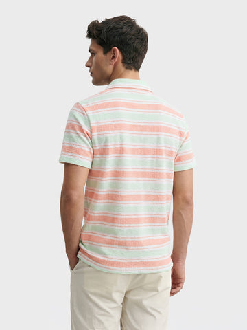Men's Pink Slim Fit Striped Casual T-Shirt