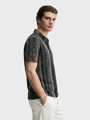 Men's Black Relaxed Fit Striped Casual T-Shirt
