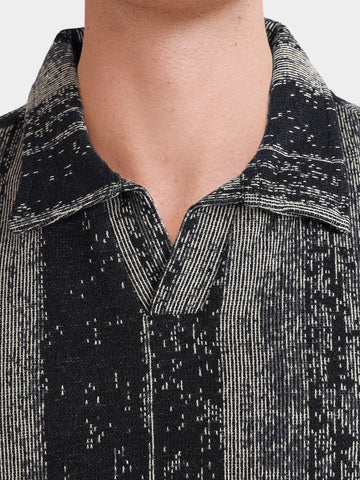 Men's Black Relaxed Fit Striped Casual T-Shirt