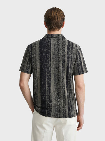 Men's Black Relaxed Fit Striped Casual T-Shirt
