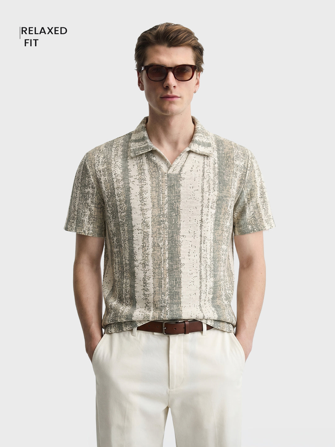 Men's Green Relaxed Fit Striped Casual T-Shirt