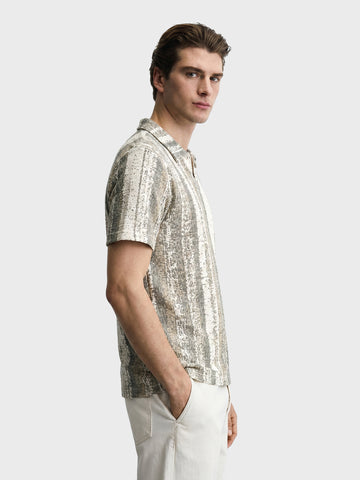 Men's Green Relaxed Fit Striped Casual T-Shirt