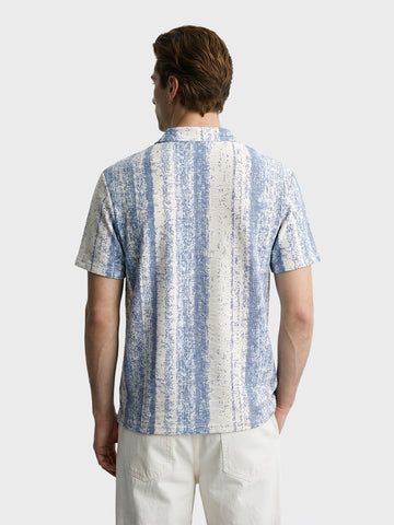 Men's Blue Relaxed Fit Striped Casual T-Shirt