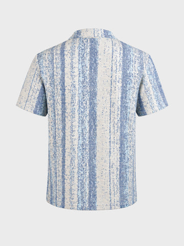 Men's Blue Relaxed Fit Striped Casual T-Shirt