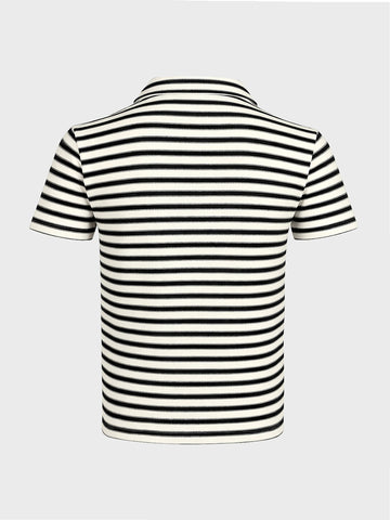 Men's Black Slim Fit Striped Casual T-Shirt