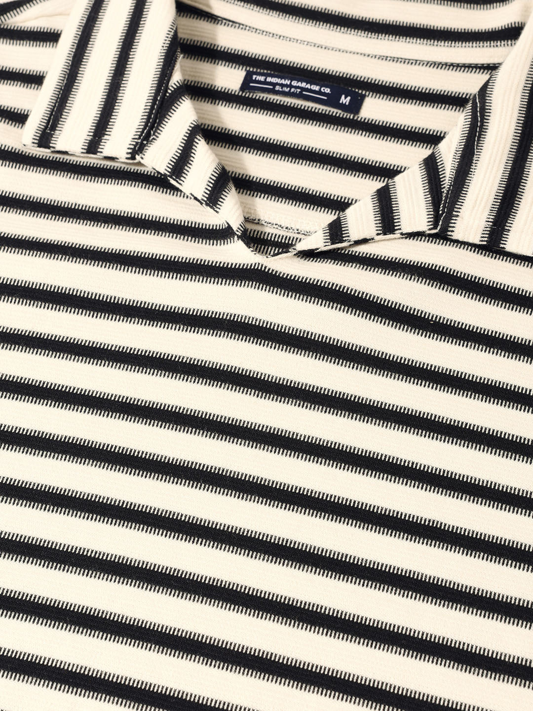 Men's Black Slim Fit Striped Casual Polo T-Shirt