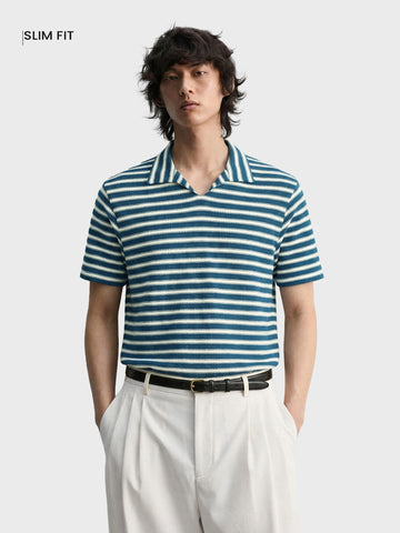 Men's Blue Slim Fit Striped Casual T-Shirt