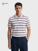 Men's White Regular Fit Striped Casual Flat Knit Polo T-Shirt