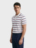 Men's White Regular Fit Striped Casual Flat Knit Polo T-Shirt