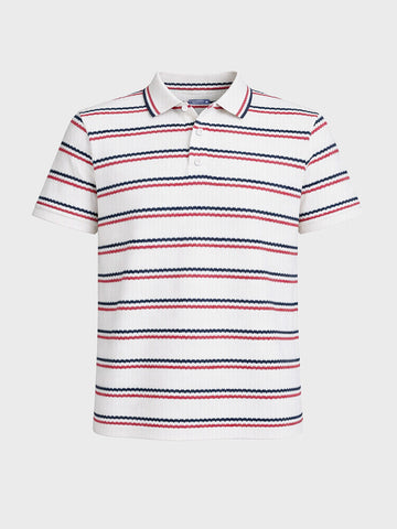 Men's White Regular Fit Striped Casual Flat Knit Polo T-Shirt