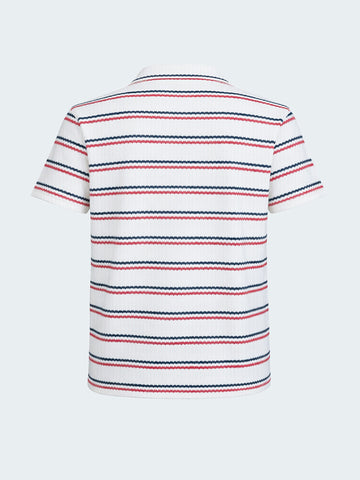Men's White Regular Fit Striped Casual Flat Knit Polo T-Shirt