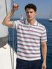 Men's White Regular Fit Striped Casual Flat Knit Polo T-Shirt