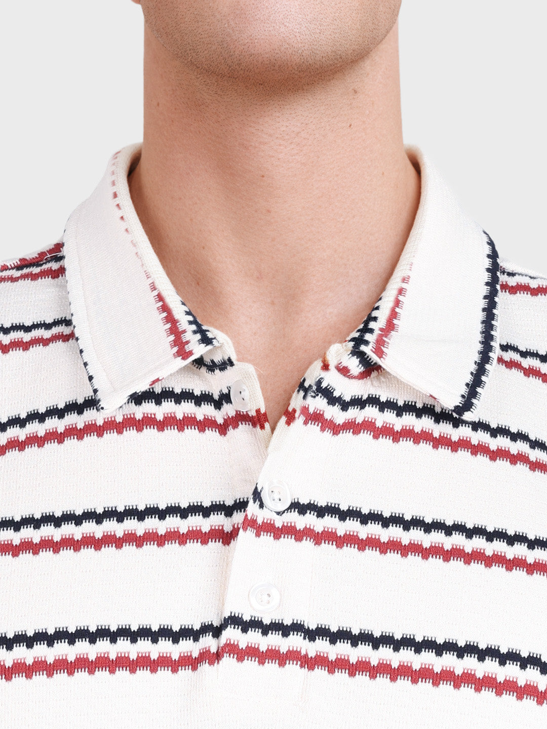 Men's White Regular Fit Striped Casual Polo T-Shirt