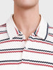 Men's White Regular Fit Striped Casual Flat Knit Polo T-Shirt