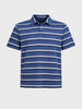 Men's Navy Blue Regular Fit Striped Casual Flat Knit Polo T-Shirt