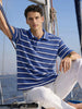 Men's Navy Blue Regular Fit Striped Casual Flat Knit Polo T-Shirt