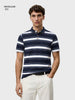 Men's Navy Blue Regular Fit Striped Casual Polo T-Shirt