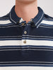Men's Navy Blue Regular Fit Striped Casual Polo T-Shirt