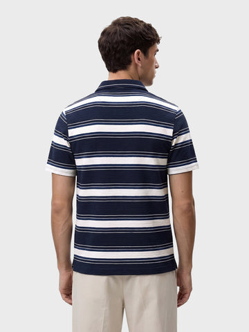Men's Navy Blue Regular Fit Striped Casual Polo T-Shirt