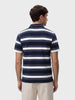 Men's Navy Blue Regular Fit Striped Casual Polo T-Shirt