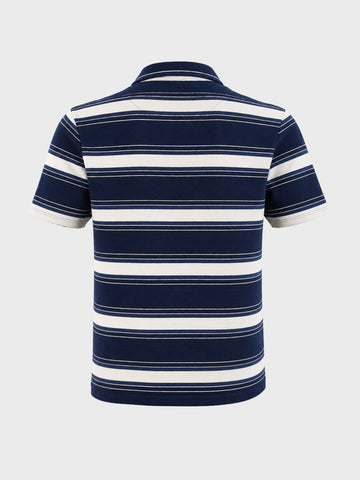 Men's Navy Blue Regular Fit Striped Casual Polo T-Shirt