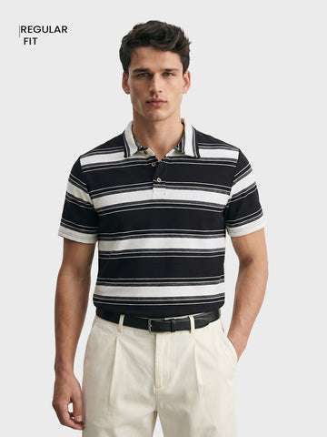 Men's Black Regular Fit Striped Casual T-Shirt