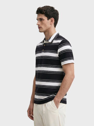 Men's Black Regular Fit Striped Casual T-Shirt