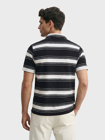 Men's Black Regular Fit Striped Casual T-Shirt