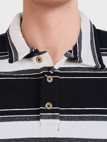 Men's Black Regular Fit Striped Casual T-Shirt