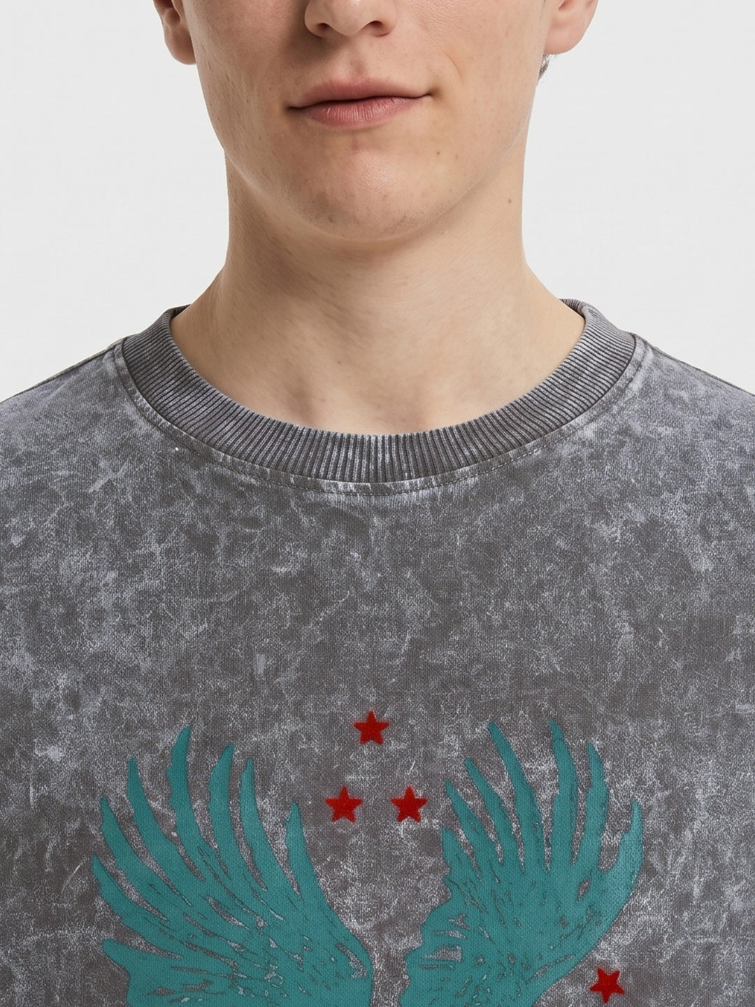 Men's Grey Oversized Fit Graphic Printed Casual T-Shirt