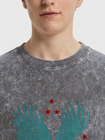 Men's Grey Oversized Fit Graphic Printed Casual T-Shirt