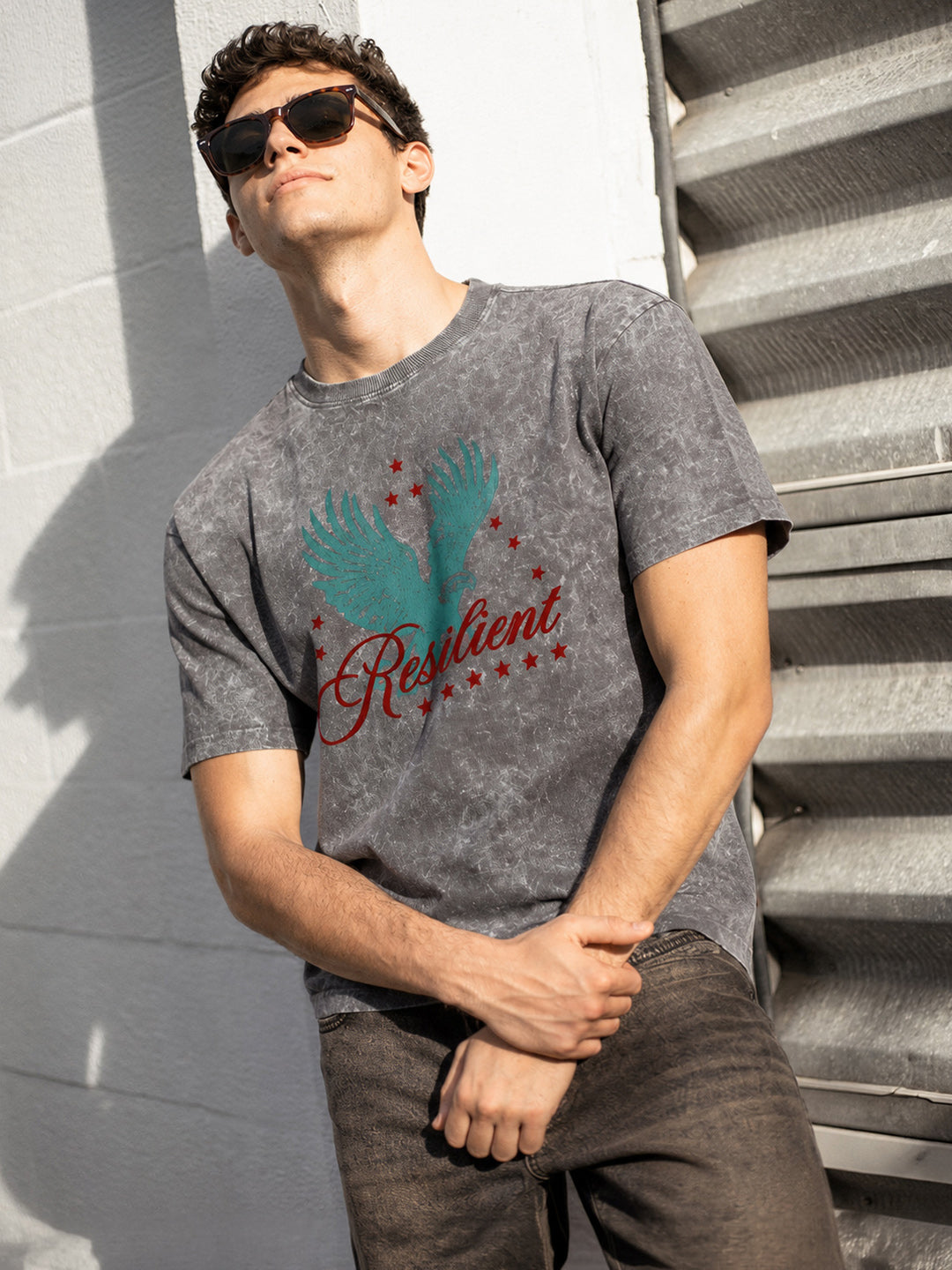 Men's Grey Oversized Fit Graphic Printed Casual T-Shirt