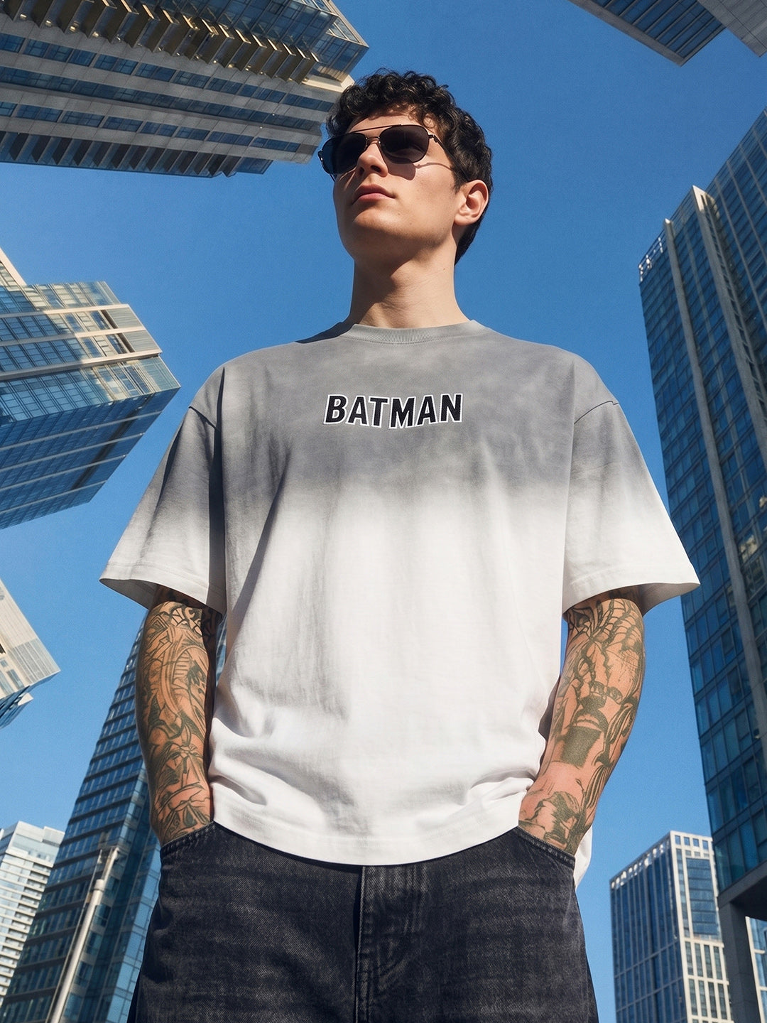 Men's Off White Oversized Fit Graphic Printed Casual T-Shirt