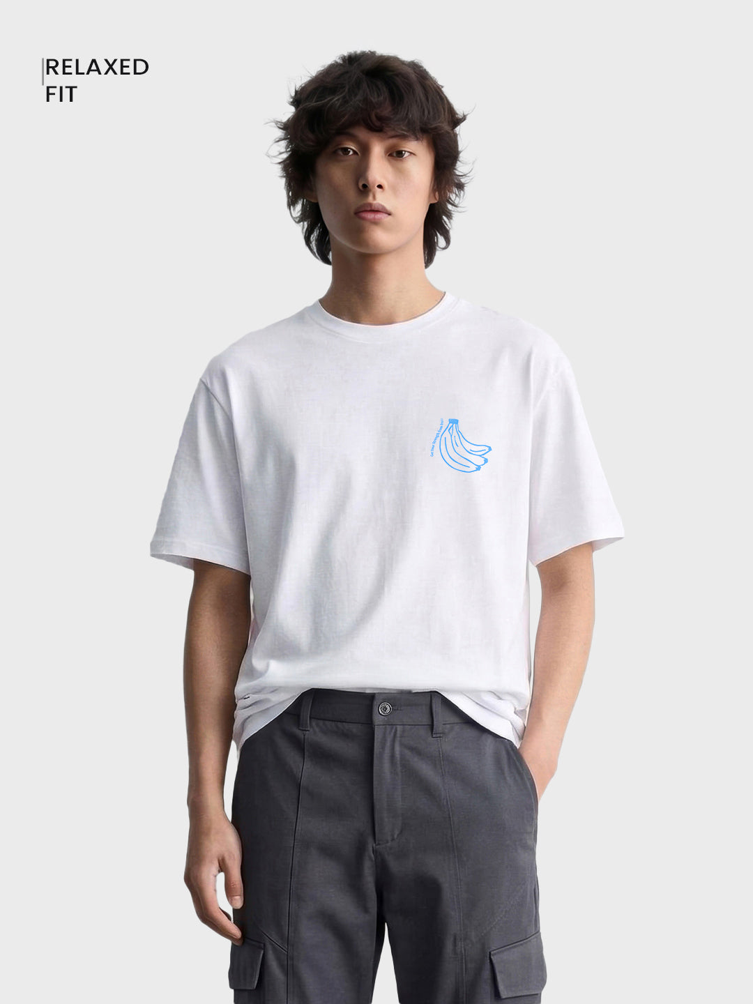 Men's White Relaxed Fit Printed Casual T-Shirt