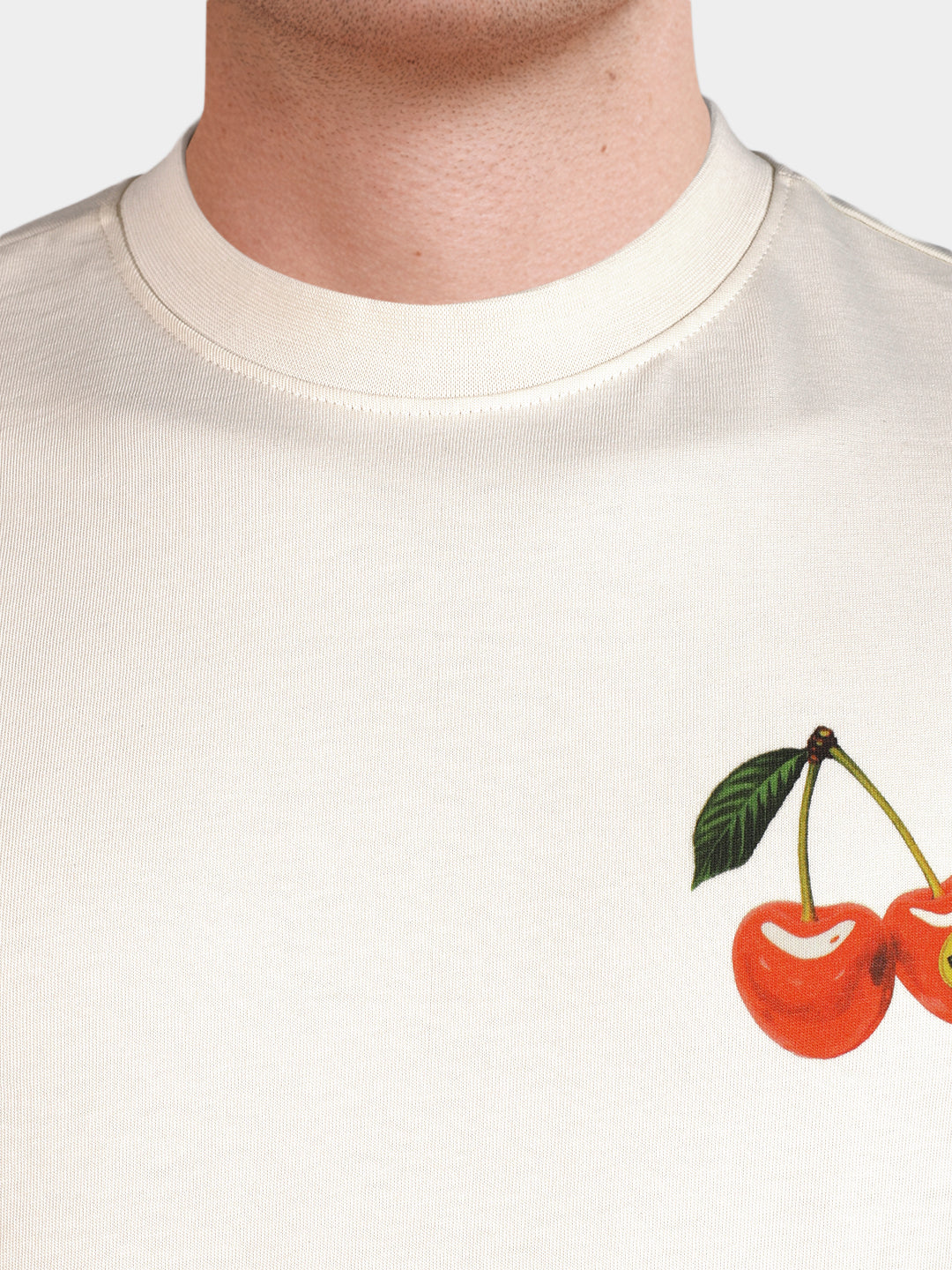 Men's Cream Relaxed Fit Graphic Printed Casual T-Shirt