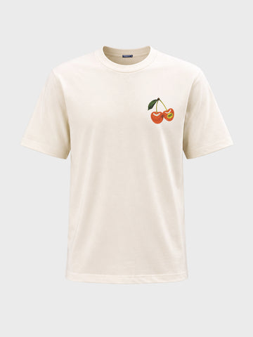 Men's Cream Relaxed Fit Graphic Printed Casual T-Shirt