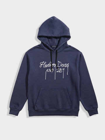 Men's Blue Relaxed Fit Embroided Casual Sweatshirt