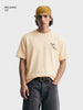 Men's Cream Relaxed Fit Embroidered Casual T-Shirt
