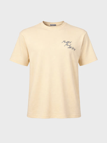 Men's Cream Relaxed Fit Embroidered Casual T-Shirt