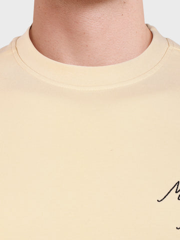 Men's Cream Relaxed Fit Embroidered Casual T-Shirt